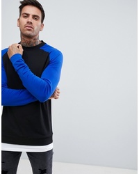 ASOS DESIGN Muscle Fit Sweatshirt With Raglan Sleeves And Hem Extendersapphire