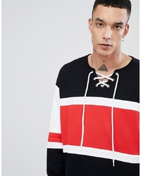 ASOS DESIGN Oversized Colour Block Sweatshirt With Lace Up Neck