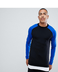 ASOS DESIGN Tall Muscle Fit Sweatshirt With Raglan Sleeves And Hem Extendersapphire