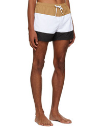 BOSS White Brown Striped Swim Shorts