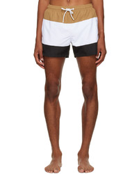 BOSS White Brown Striped Swim Shorts