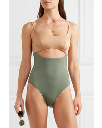Emma Pake Giulia Tasseled Cutout Two Tone Swimsuit