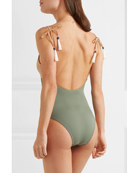 Emma Pake Giulia Tasseled Cutout Two Tone Swimsuit