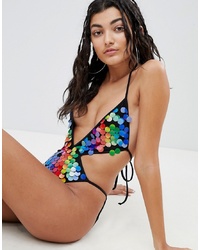 Jaded London Multi Coloured Sequin Cut Out Swimsuit