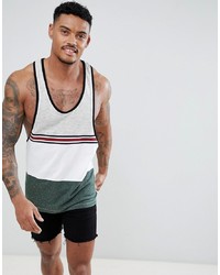 ASOS DESIGN Extreme Racer Back Vest With Contrast Yoke And Taping In Green Nepp Fabric