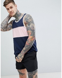 ASOS DESIGN Sleeveless Vest With Colour Block In Polytricot In Navy