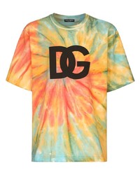 Dolce & Gabbana Tie Dye Logo Print Technical T Shirt