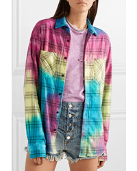 Amiri Tie Dyed Plaid Cotton Flannel Shirt