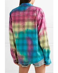 Amiri Tie Dyed Plaid Cotton Flannel Shirt
