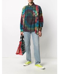 Needles Asymmetric Tie Dye Plaid Shirt