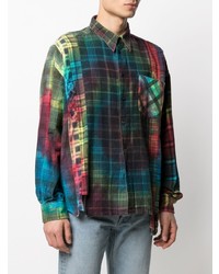 Needles Asymmetric Tie Dye Plaid Shirt