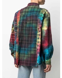 Needles Asymmetric Tie Dye Plaid Shirt