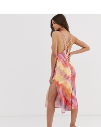 ASOS DESIGN Midi Cami Slip Dress In High Shine With Py Back In Tie Dye Print