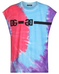 Dolce & Gabbana Tie Dye Logo Print Sleeveless T Shirt