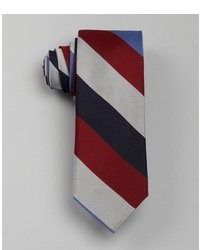 Ben Sherman Red Multi Color Stripe Print Bar Silk Tie