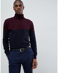 French Connection Contrast Colour Block 100% Cotton Roll Neck Jumper