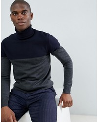 French Connection Contrast Colour Block 100% Cotton Roll Neck Jumper