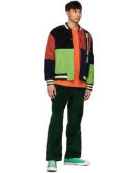 Brain Dead Multicolor Jacquard Patchwork Letterman Jacket