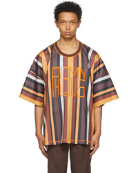 Phlemuns Brown Striped Oversized Logo T Shirt