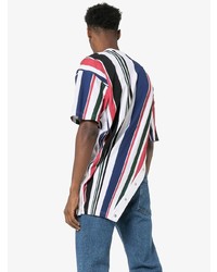 Diesel Red Tag Red And Blue Popper Button Stripe Print Cotton T Shirt