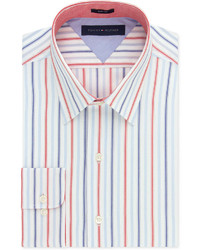Tommy Hilfiger Slim Fit Easy Care Red And Blue Stripe Dress Shirt