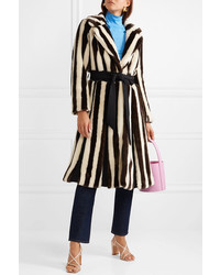 Staud Bungalow Belted Striped Faux Fur Coat