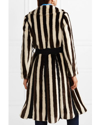 Staud Bungalow Belted Striped Faux Fur Coat