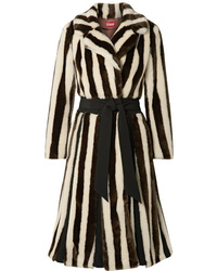 Staud Bungalow Belted Striped Faux Fur Coat