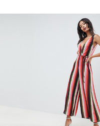 Asos Tall Asos Design Tall Jumpsuit With Wrap Front In Multi Stripe