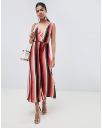 ASOS DESIGN Jumpsuit With Wrap Front In Multi Stripe