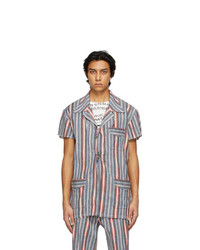 Multi colored Vertical Striped Linen Short Sleeve Shirt