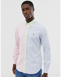Polo Ralph Lauren Custom Regular Fit Multi Stripe Oxford Shirt With Collar In Pinkbluegreen