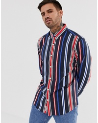 Original Penguin Striped Shirt With Collar In Red White And Blue