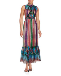 Anna Sui Multi Print Floral And Striped Maxi Dress