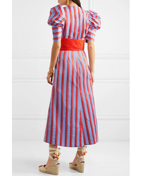 Silvia Tcherassi Jardin Striped Cotton Poplin Midi Dress
