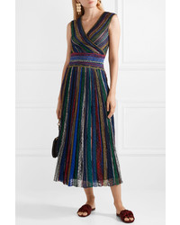 Missoni Wrap Effect Striped Metallic Crochet Knit Midi Dress