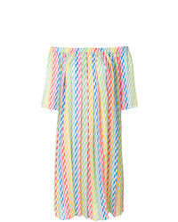 Multi colored Vertical Striped Off Shoulder Dress