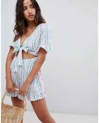 ASOS DESIGN Playsuit With Cut Out And In Multi Stripe Stripe