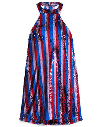 Halpern Striped Sequined Tulle Halterneck Mini Dress