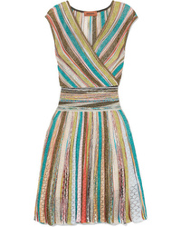 Missoni Wrap Effect Striped Metallic Crochet Knit Mini Dress