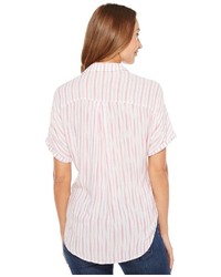 Mod-o-doc Multicolor Rayon Stripe Short Sleeve Twist Hem Shirt Clothing