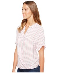 Mod-o-doc Multicolor Rayon Stripe Short Sleeve Twist Hem Shirt Clothing