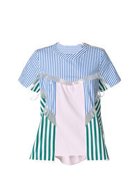 Multi colored Vertical Striped Short Sleeve Blouse
