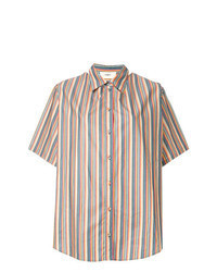 Multi colored Vertical Striped Short Sleeve Button Down Shirt