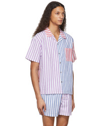 DOUBLE RAINBOUU Blue Striped Short Sleeve Shirt