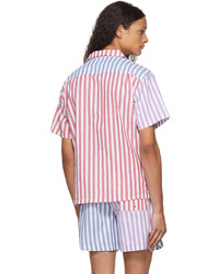DOUBLE RAINBOUU Blue Striped Short Sleeve Shirt