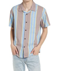 Obey Fiction Stripe Short Sleeve Button Up Camp Shirt