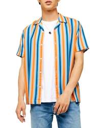 Topman Gradual Stripe Short Sleeve Button Up Camp Shirt