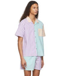 DOUBLE RAINBOUU Purple Striped Short Sleeve Shirt