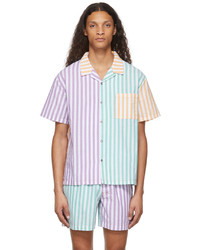 DOUBLE RAINBOUU Purple Striped Short Sleeve Shirt